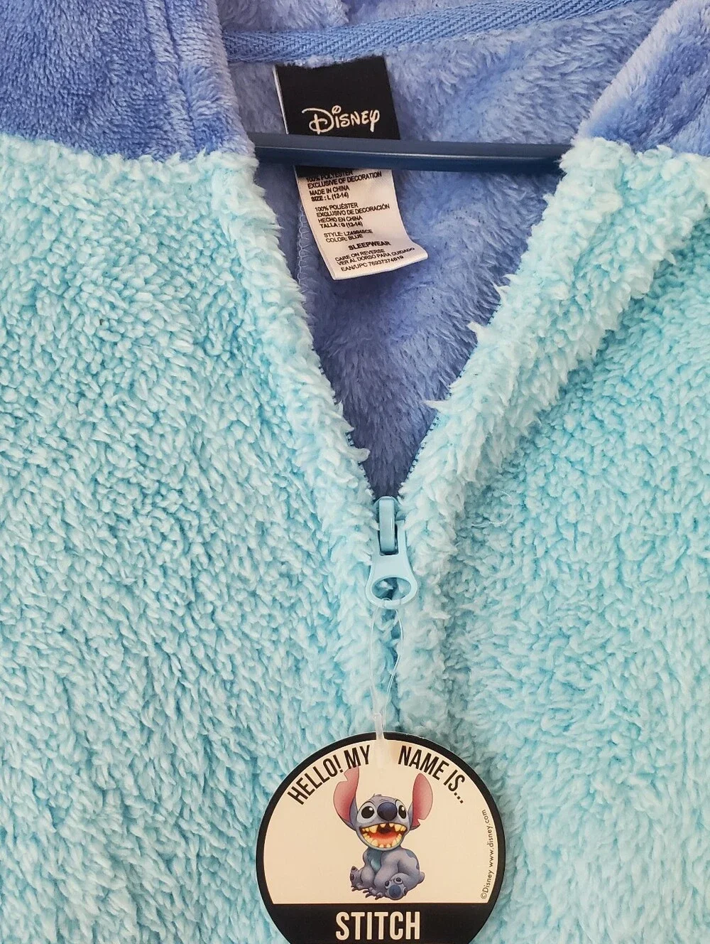 Disney Blue Plush Hooded Onesie with Light Blue Chest - Picture 3 of 4